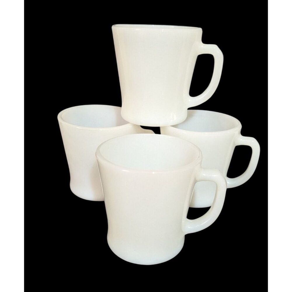 vintage fire-king milk glass d-handle mugs white set of 4 8oz coffee tea MCM